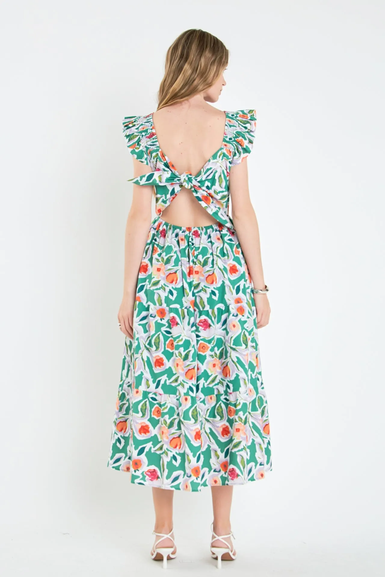 Back Bow Floral Midi Dress