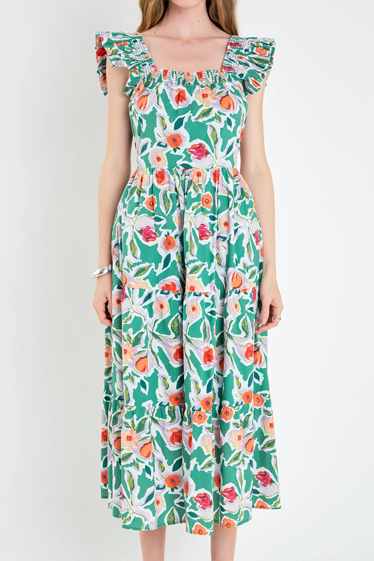 Back Bow Floral Midi Dress