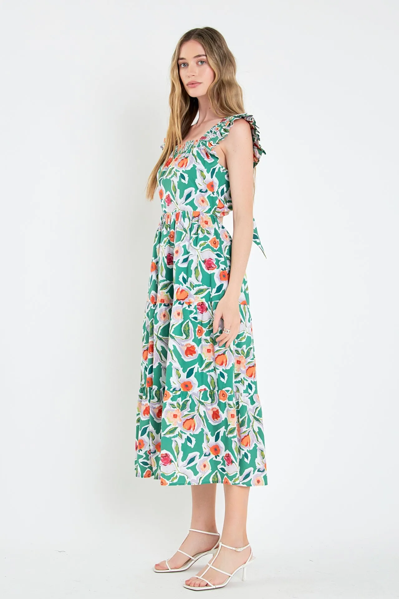 Back Bow Floral Midi Dress