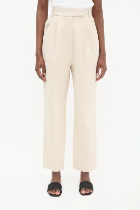 Beige Linen Pace Pleated Trouser