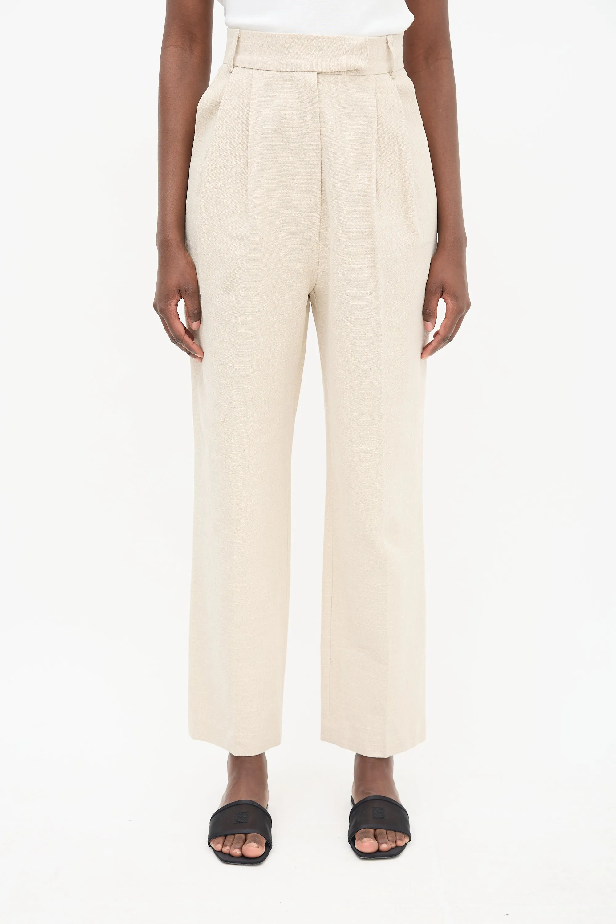 Beige Linen Pace Pleated Trouser