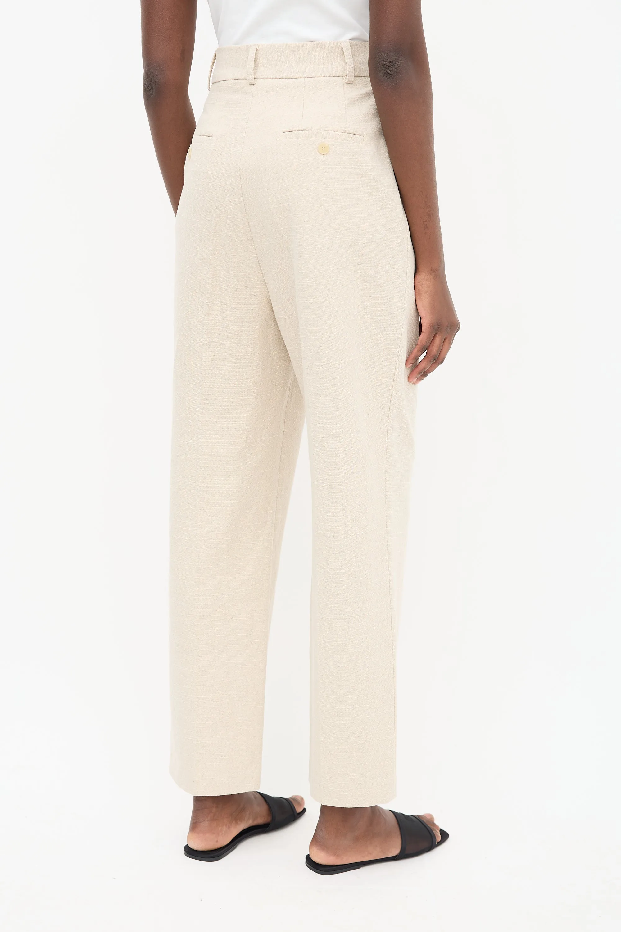 Beige Linen Pace Pleated Trouser