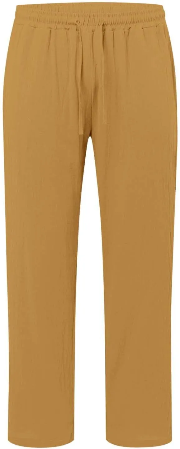 Casual Linen Pants Men Summer Lightweight Yoga Beach Pant Drawstring Elastic Waist Loose Straight Leg Lounge Trousers