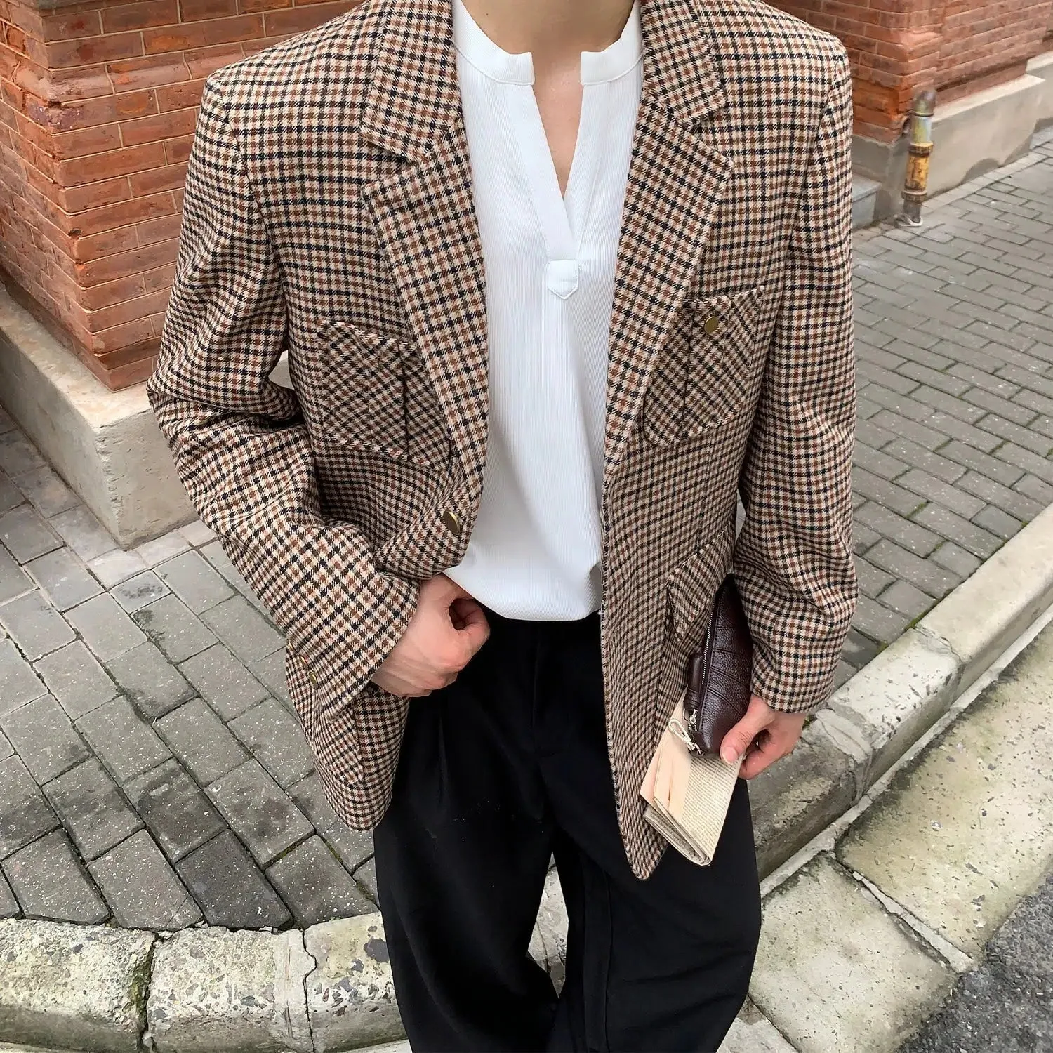 Classic Houndstooth Patterned Jacket
