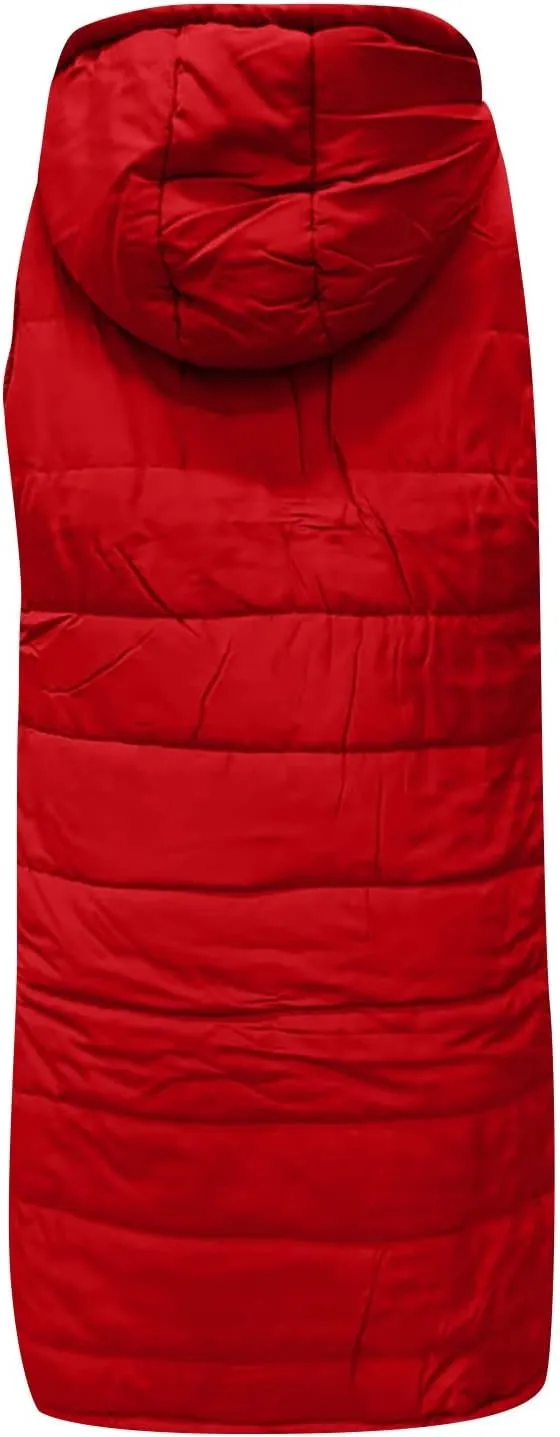 COTECRAM Puffer Vest Women Fashion Plus Size Sleeveless Winter Coats Zip Up Hoodie Casual Long Puffer Jacket Warm Outerwear