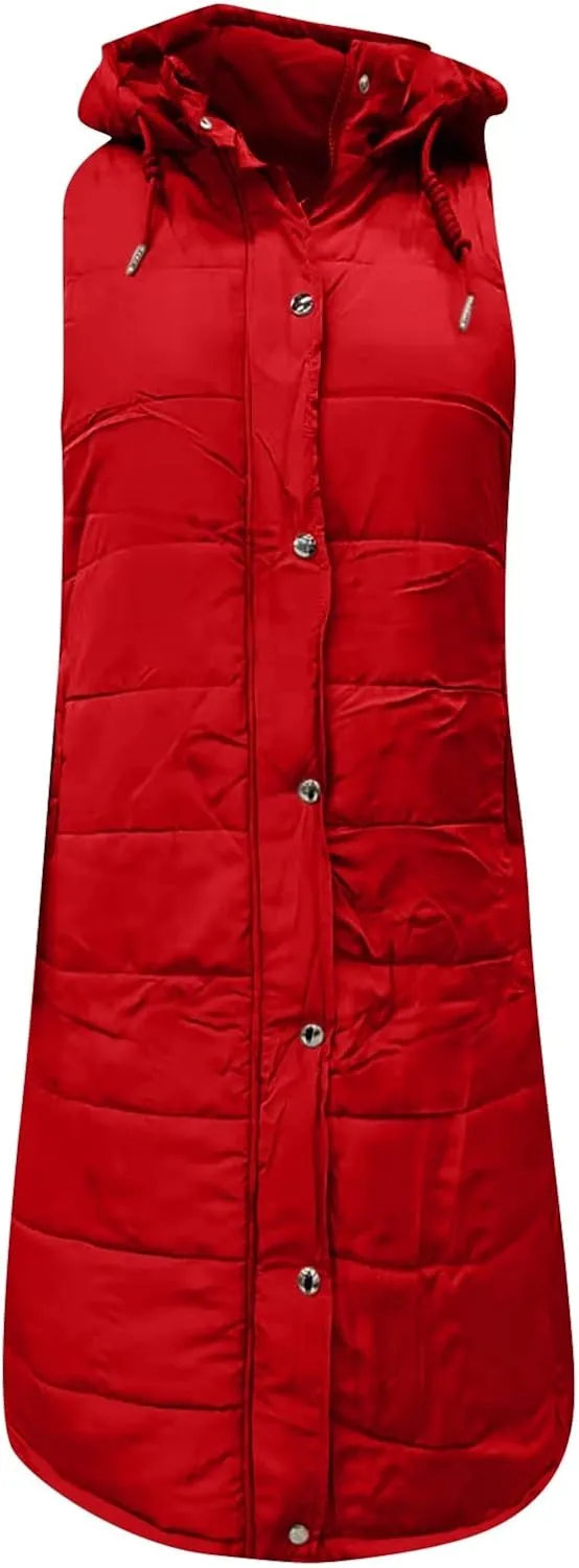 COTECRAM Puffer Vest Women Fashion Plus Size Sleeveless Winter Coats Zip Up Hoodie Casual Long Puffer Jacket Warm Outerwear