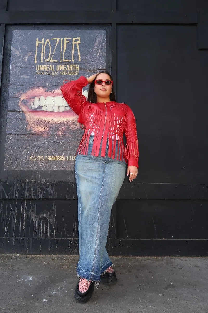 CULT MIA X DOUBLE A ATTALEA RED LEATHER JACKET