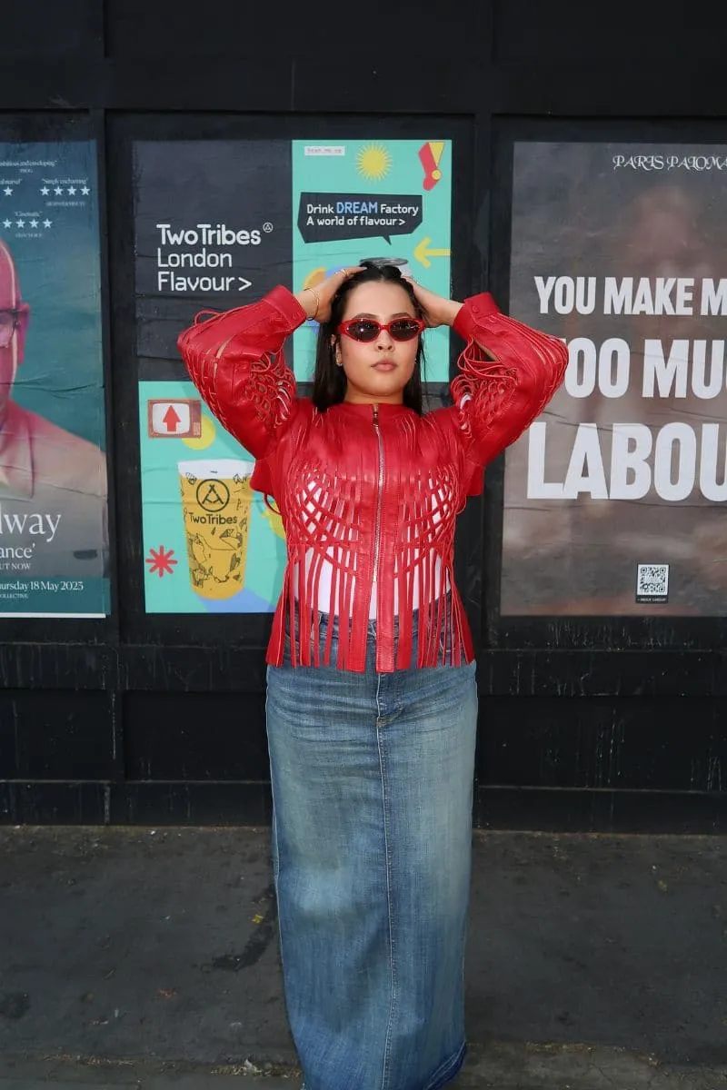 CULT MIA X DOUBLE A ATTALEA RED LEATHER JACKET