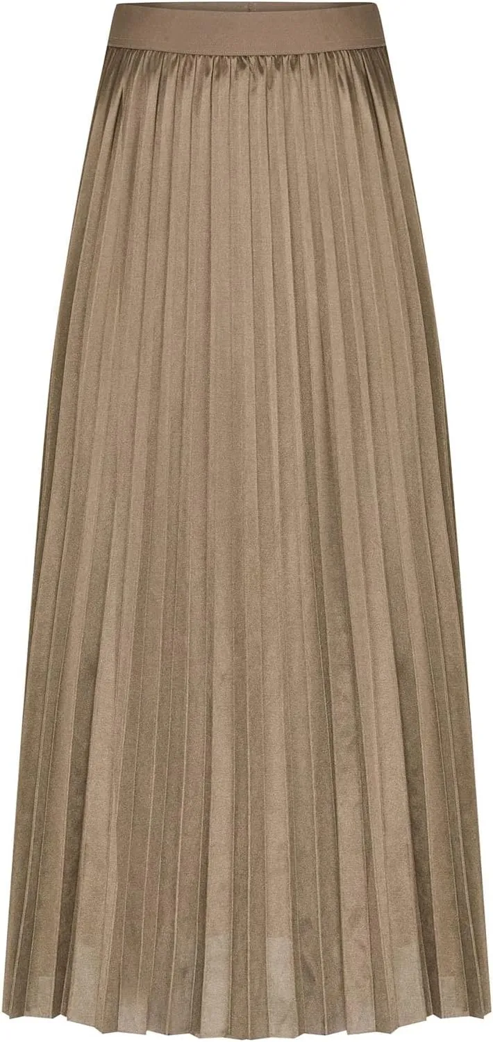 DDAPJ pyju Women's Pleated Maxi Skirt Satin Metallic Accordion Skirts Plus Size Casual High Waist Flowy A-Line Long Skirt