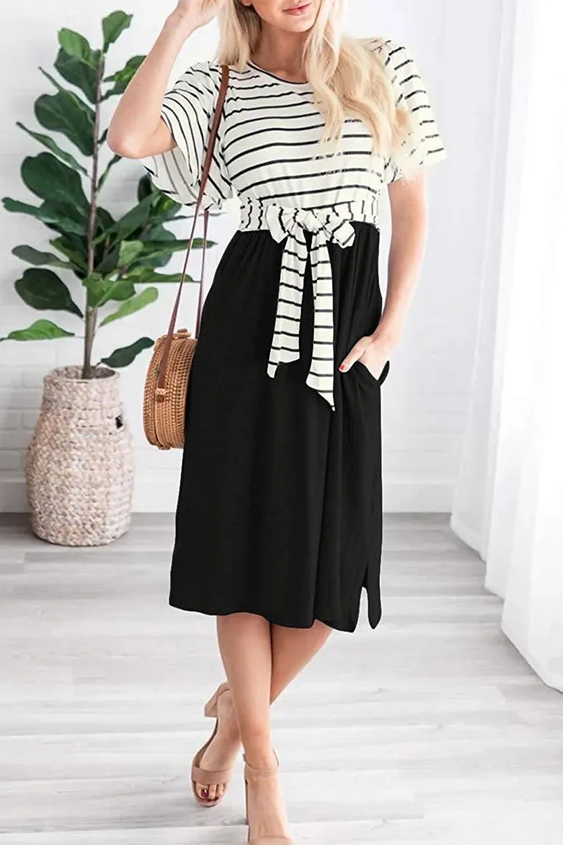 Dunnmall O Neck False two-piece Knee Length Dress