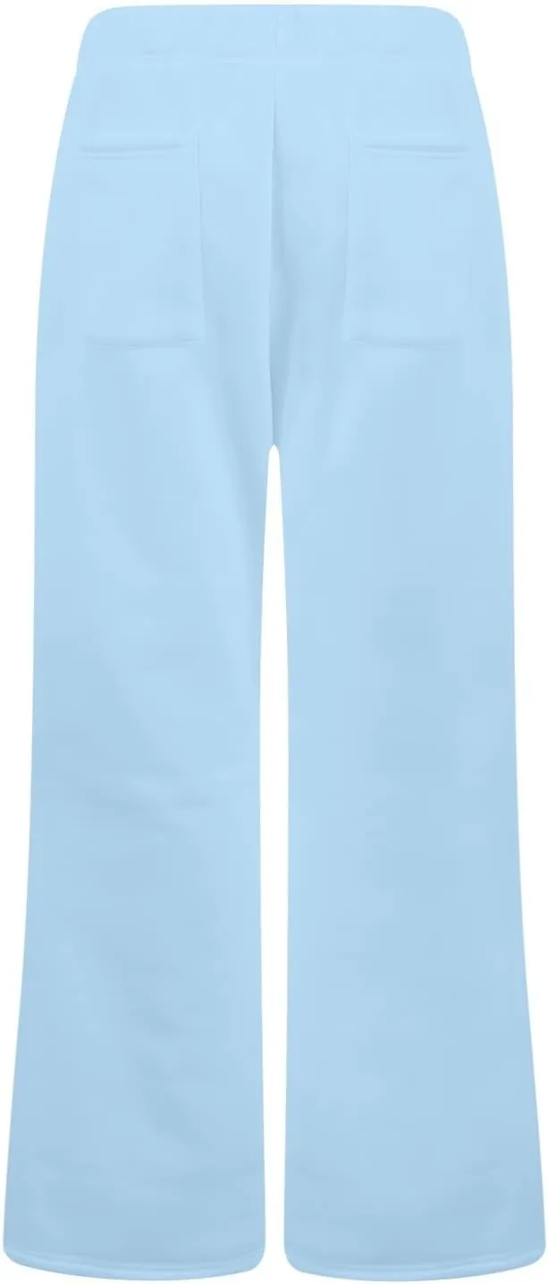 Flare Wide Leg Sweatpants Women Fleece Drawstring Low Rise Jogger Pants Cute Bell Bottom Sweat Pants with Pockets