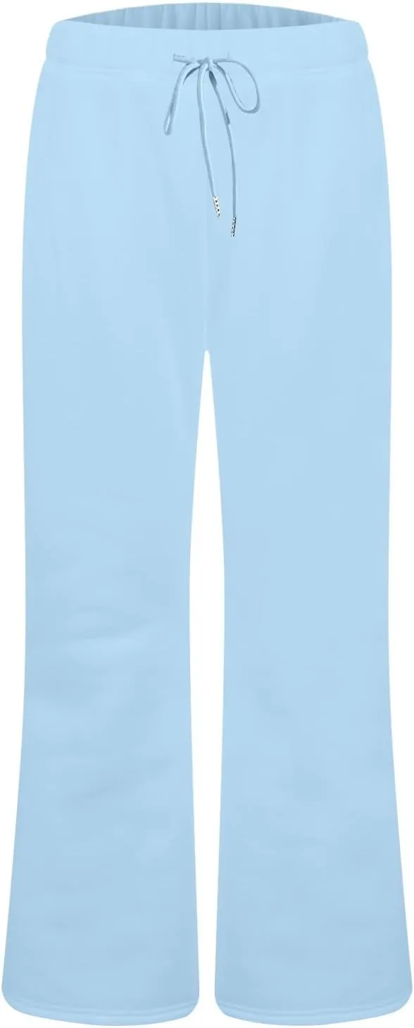 Flare Wide Leg Sweatpants Women Fleece Drawstring Low Rise Jogger Pants Cute Bell Bottom Sweat Pants with Pockets