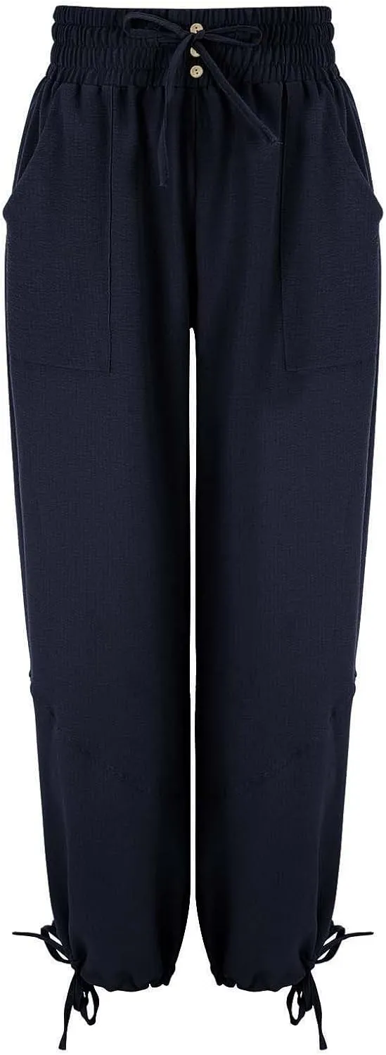 GIERIDUC Womens Casual Loose Fit Wide LegSummer Beach Drawstring Y2K Trendy Baggy Pants Trousers with Pockets