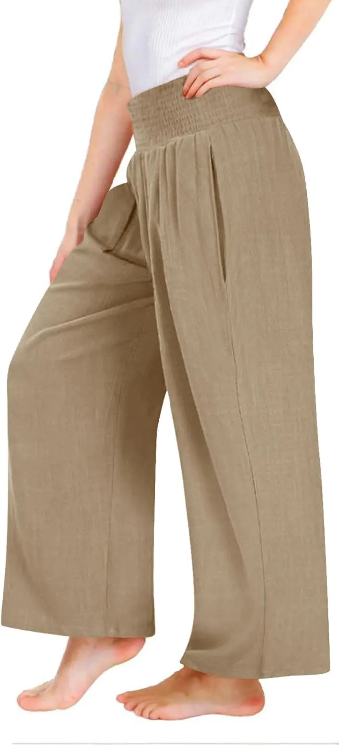 Girls Linen Pants Summer Boho Wide Leg Pleated High Waist Trousers Kids Y2K Aesthetic Baggy Elastic Palazzo Pants