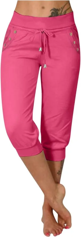 GOKKILRW Womens Capri Yoga Pants Stretch Workout Joggers Drawstring Sweatpants Summer Lounge Pajama Active Capris with Pocket