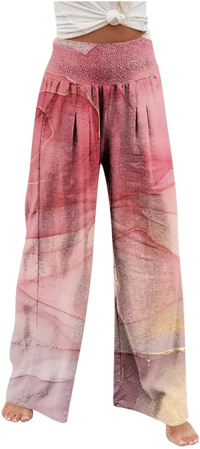 High Cut Flare Wide Leg Trousers Pants for Women Summer Fall Linen Loose Fit Trousers Pants Women 2025
