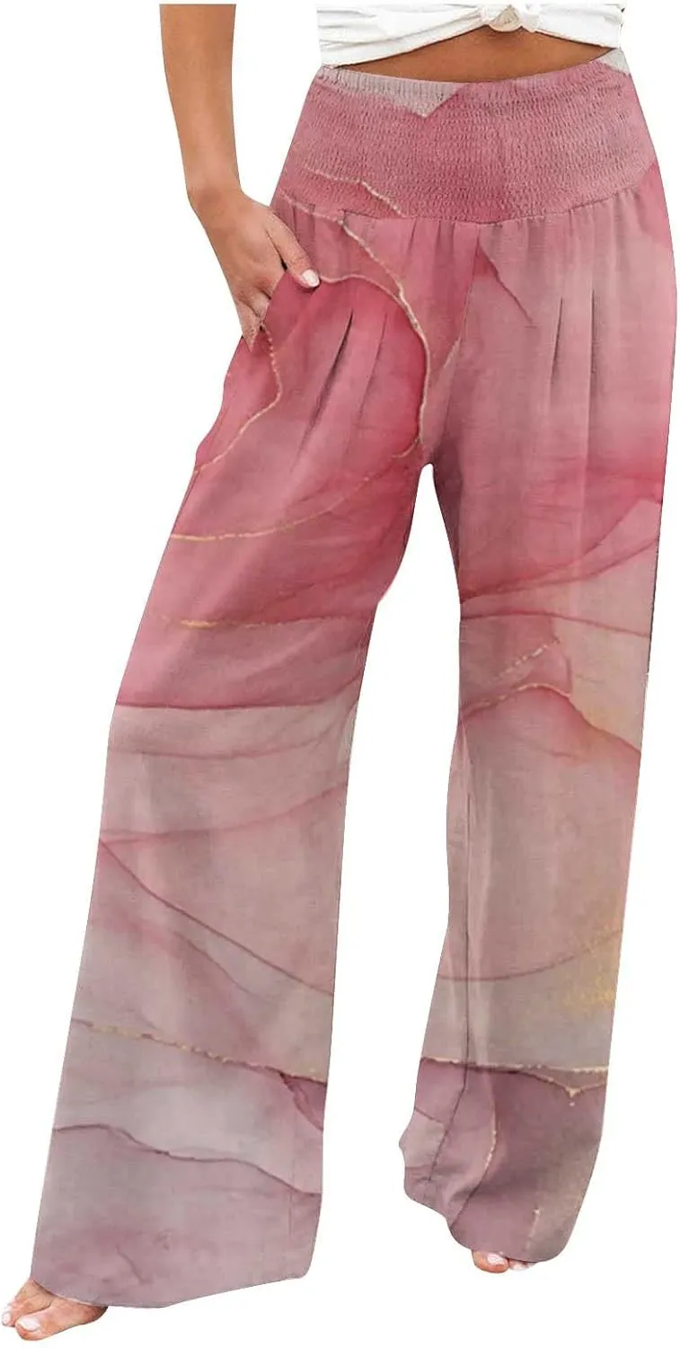 High Cut Flare Wide Leg Trousers Pants for Women Summer Fall Linen Loose Fit Trousers Pants Women 2025