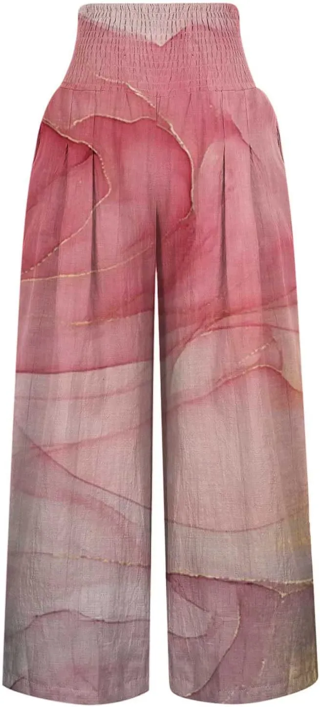 High Cut Flare Wide Leg Trousers Pants for Women Summer Fall Linen Loose Fit Trousers Pants Women 2025