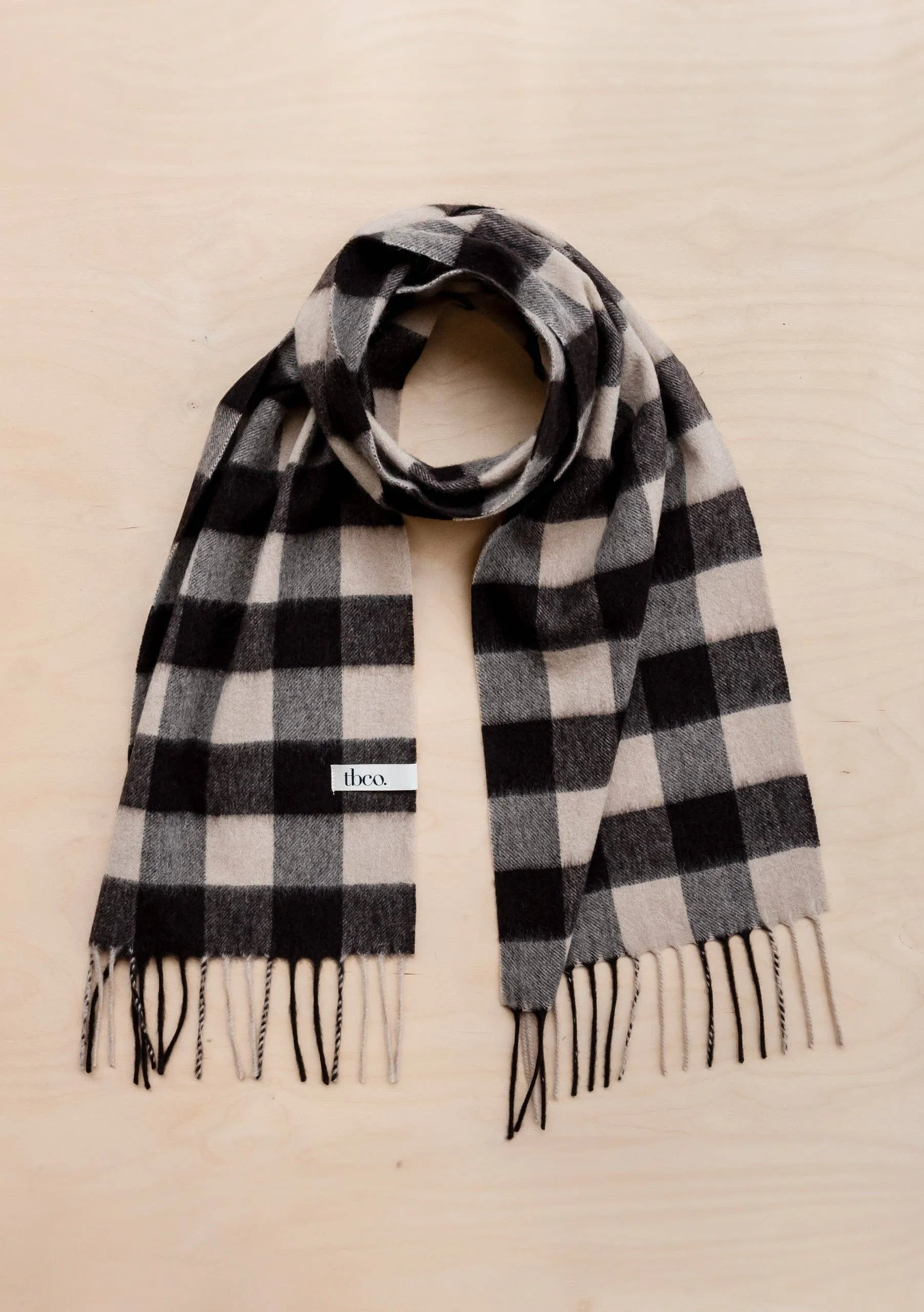 Lambswool Scarf in Black Gingham