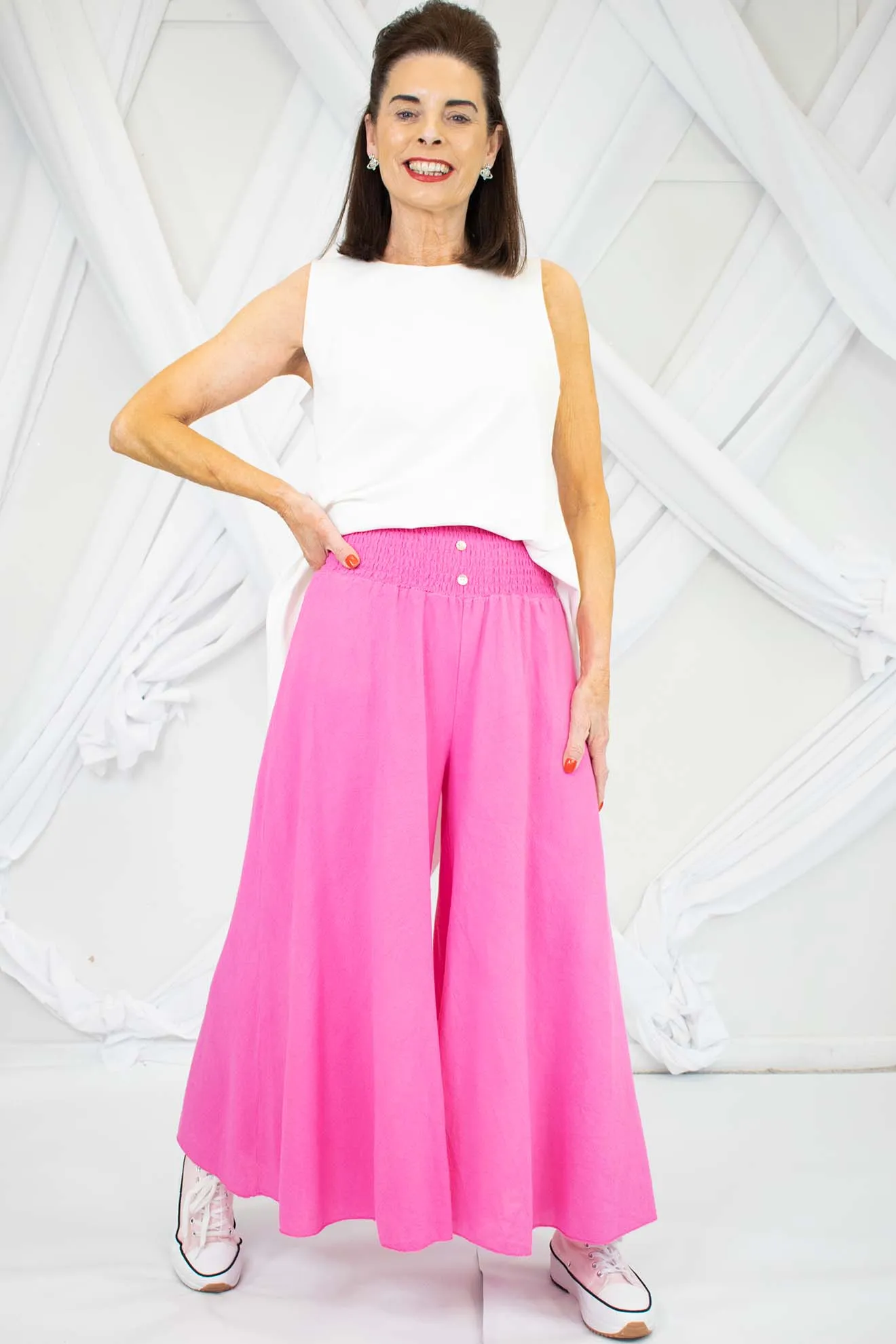Linen Style Wide Leg Palazzo Trouser in Fuchsia