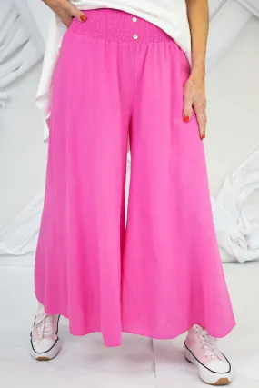 Linen Style Wide Leg Palazzo Trouser in Fuchsia