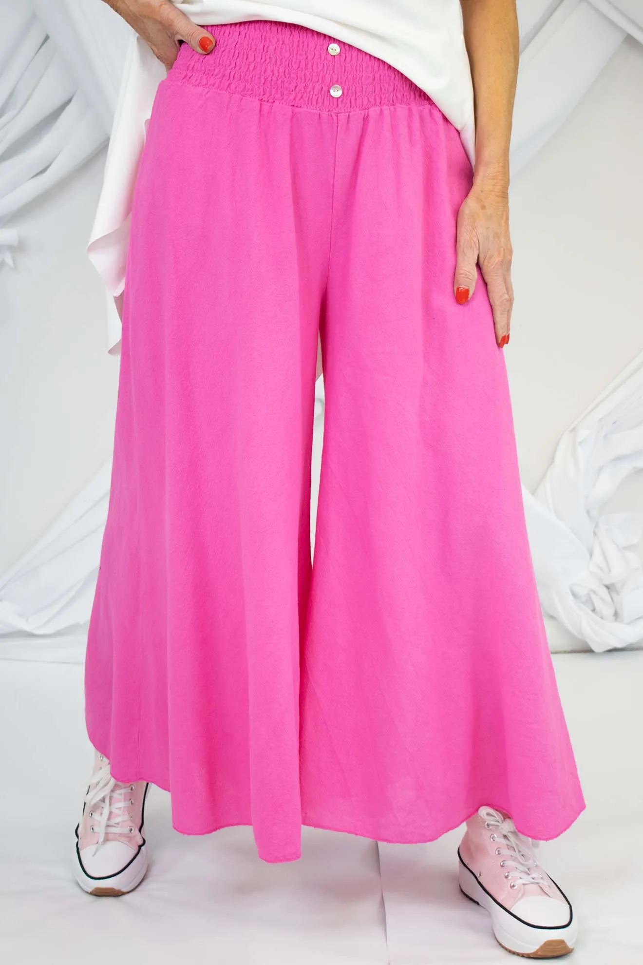 Linen Style Wide Leg Palazzo Trouser in Fuchsia