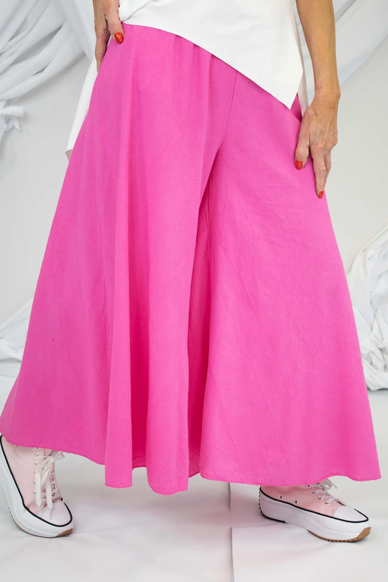Linen Style Wide Leg Palazzo Trouser in Fuchsia
