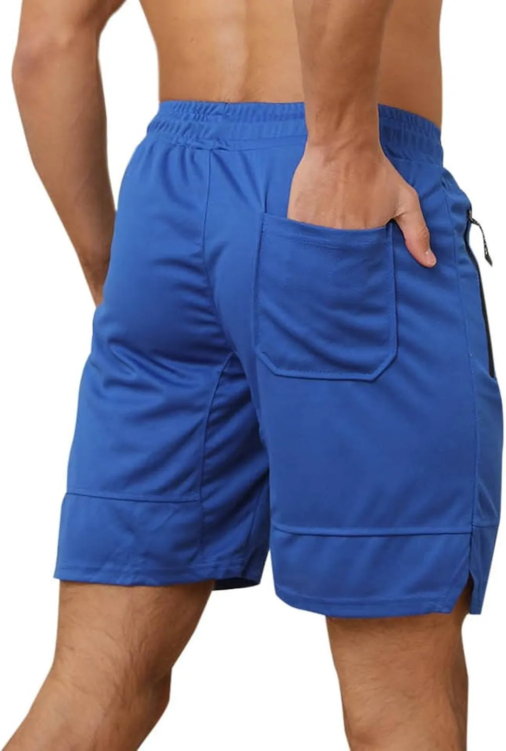 Men's Athletic Shorts Solid Color Loose Lounge Summer Short Pants Drawstring Elastic Waist Shorts with Zip Pockets
