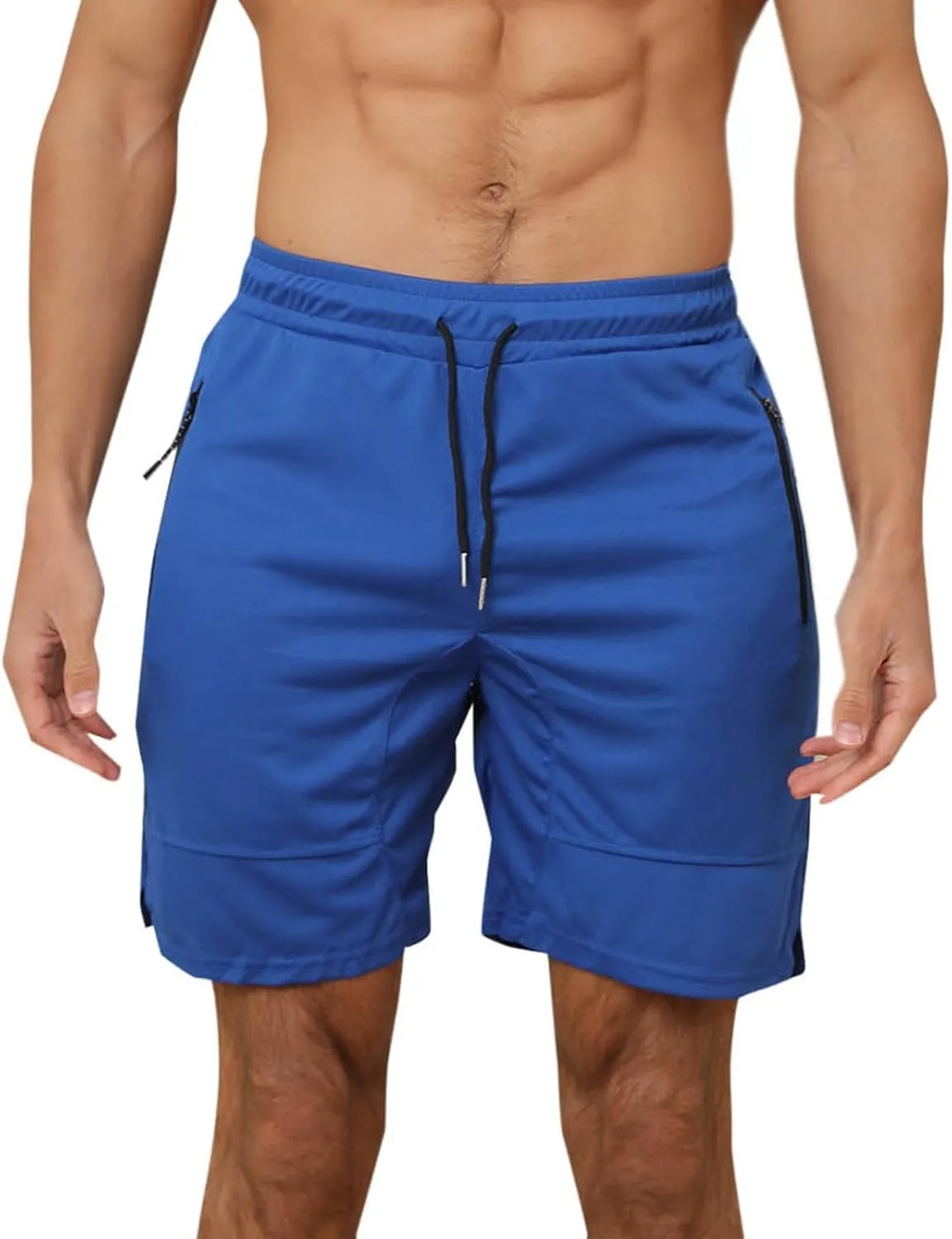 Men's Athletic Shorts Solid Color Loose Lounge Summer Short Pants Drawstring Elastic Waist Shorts with Zip Pockets