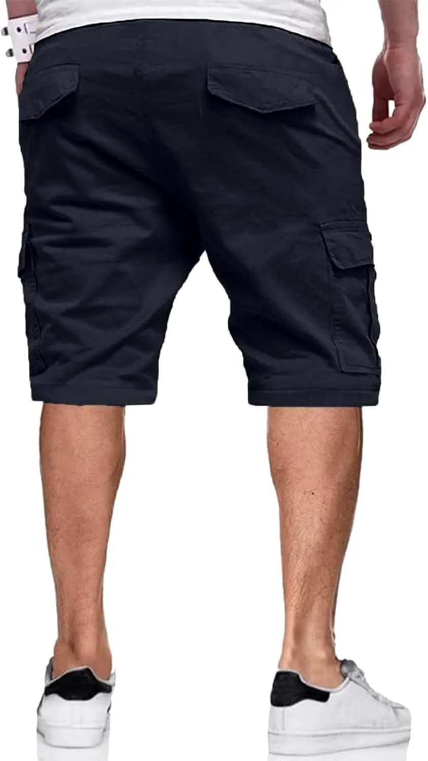 Mens Casual Twill Cargo Shorts Cotton Drawstring Classic Cargo Stretch Short with 6 Pockets Cargo Shorts Drawstring Shorts