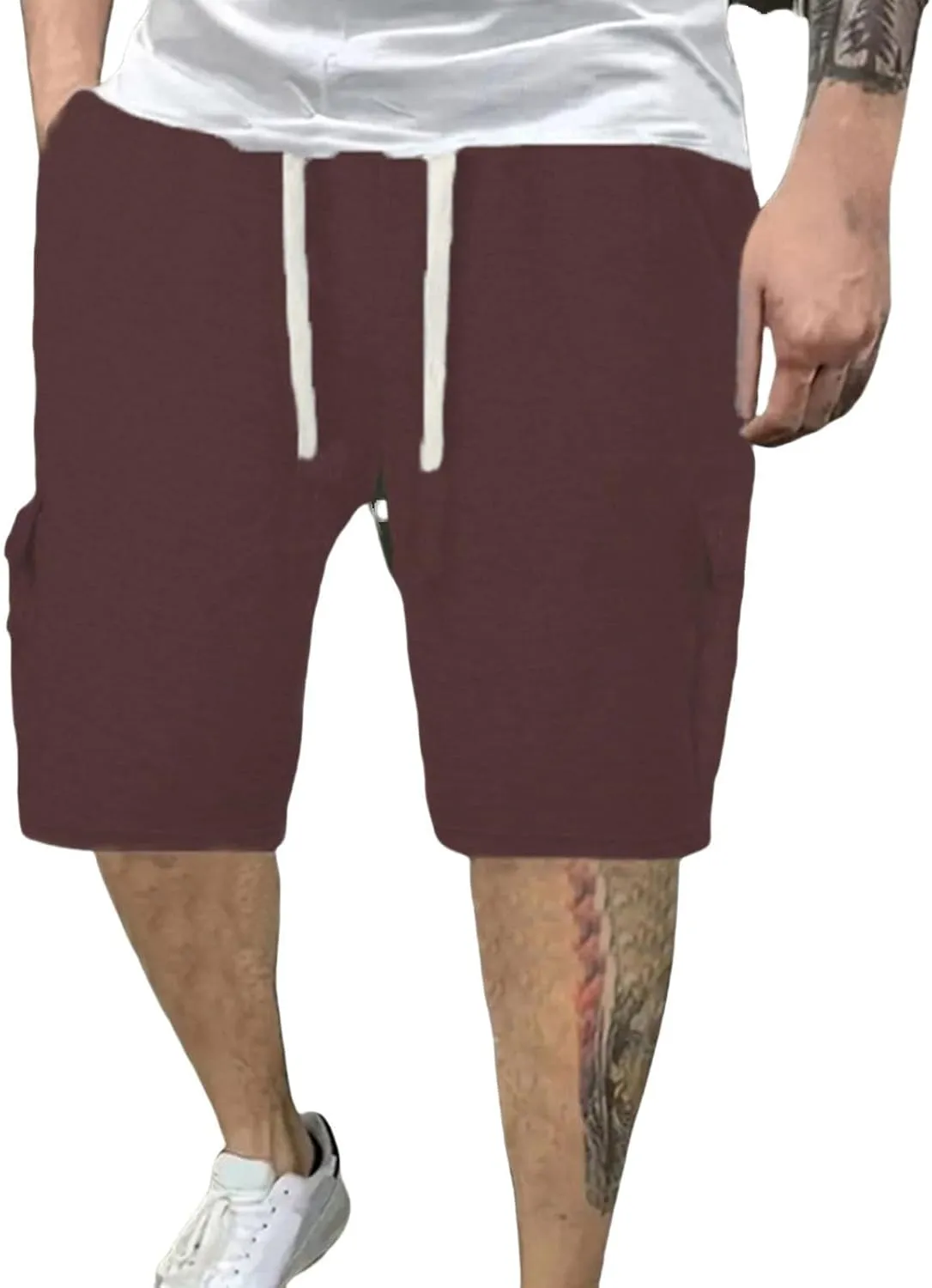 Men's Linen Bermuda Shorts Casual Elastic Waist Loose Fit Summer Knee Length Beach Short with Pockets Lounge Pants