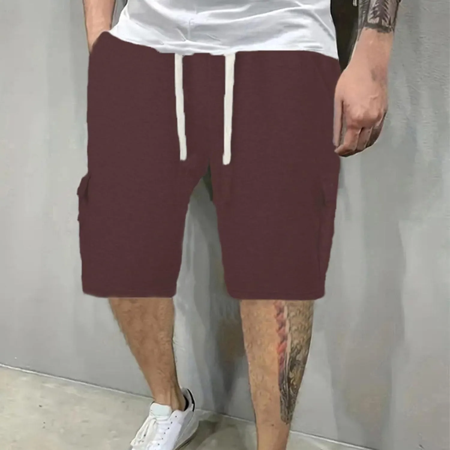 Men's Linen Bermuda Shorts Casual Elastic Waist Loose Fit Summer Knee Length Beach Short with Pockets Lounge Pants