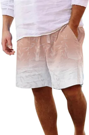 Men's Linen Shorts 2025 Summer Hawaii Travel Holiday Beach Pants Casual Elastic Waist Drawstring Clothes with Pockets