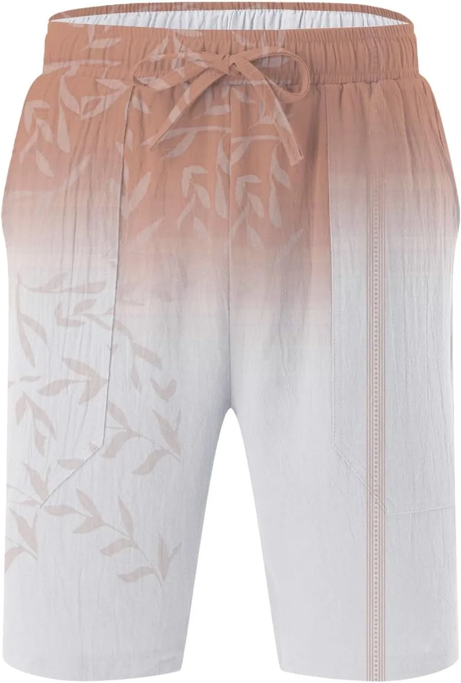 Men's Linen Shorts 2025 Summer Hawaii Travel Holiday Beach Pants Casual Elastic Waist Drawstring Clothes with Pockets