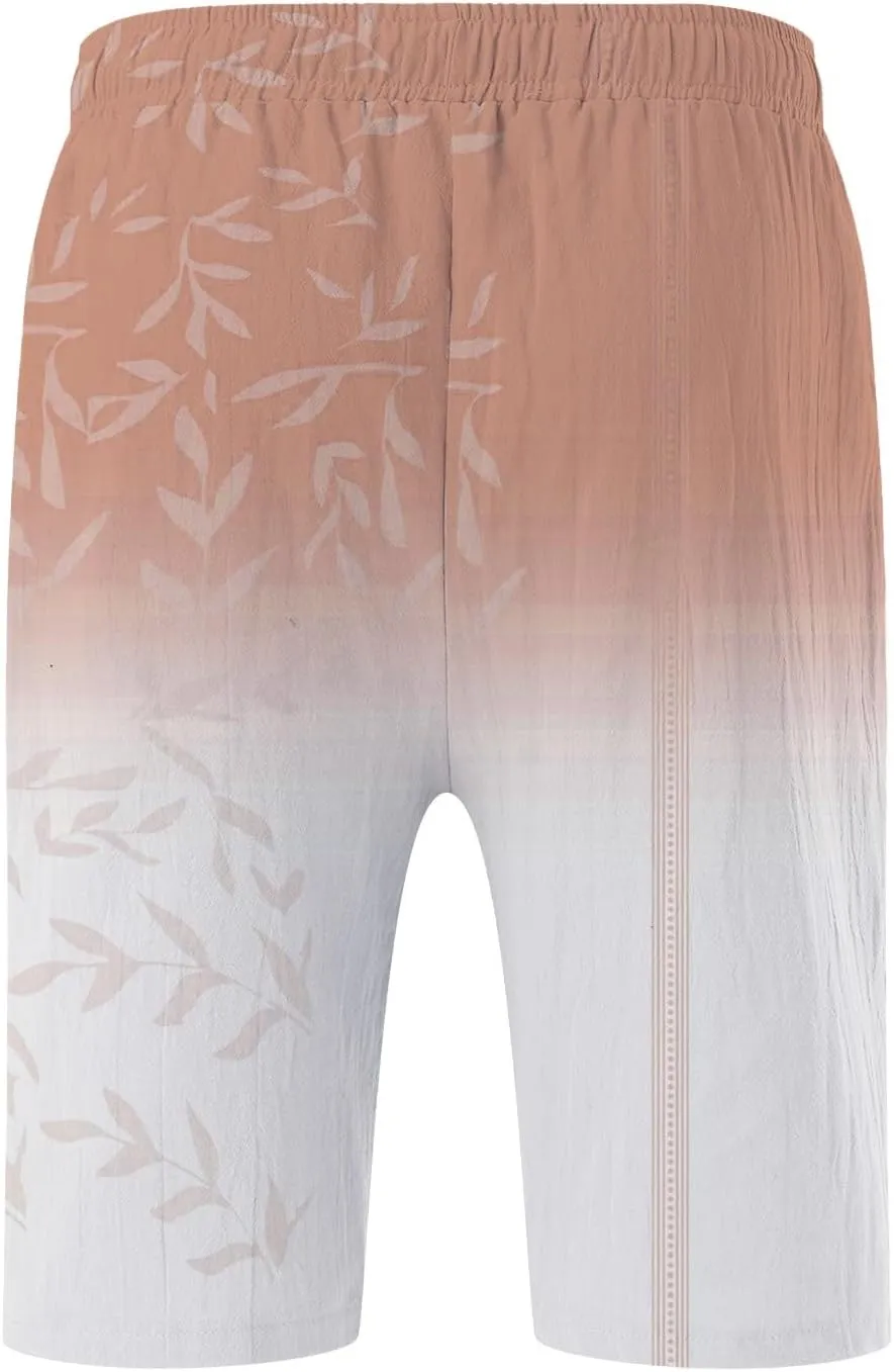 Men's Linen Shorts 2025 Summer Hawaii Travel Holiday Beach Pants Casual Elastic Waist Drawstring Clothes with Pockets