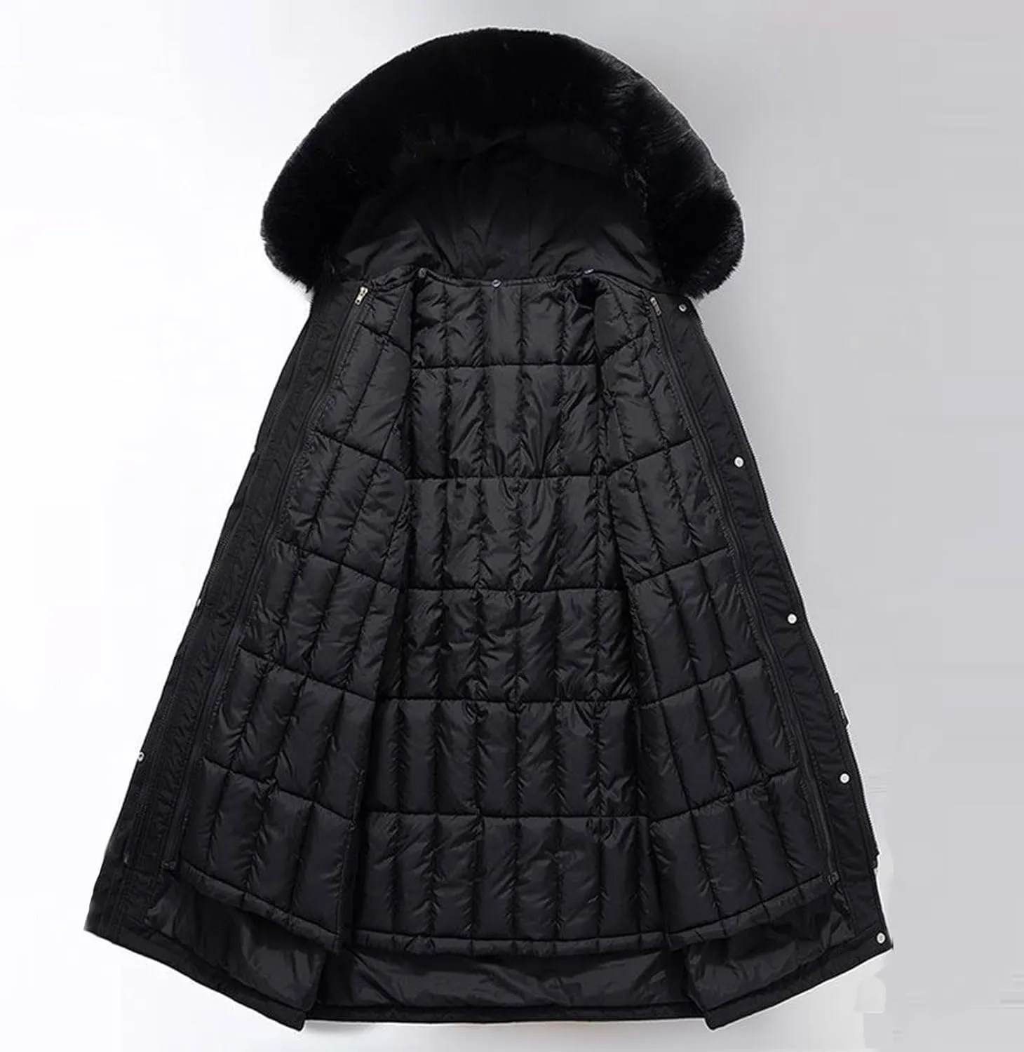 NATHGAM Women's Winter Hooded Coat Fleece Cotton Detachable Down Coat Warm Long Puffer Jacket Parka with Large Fur Collar