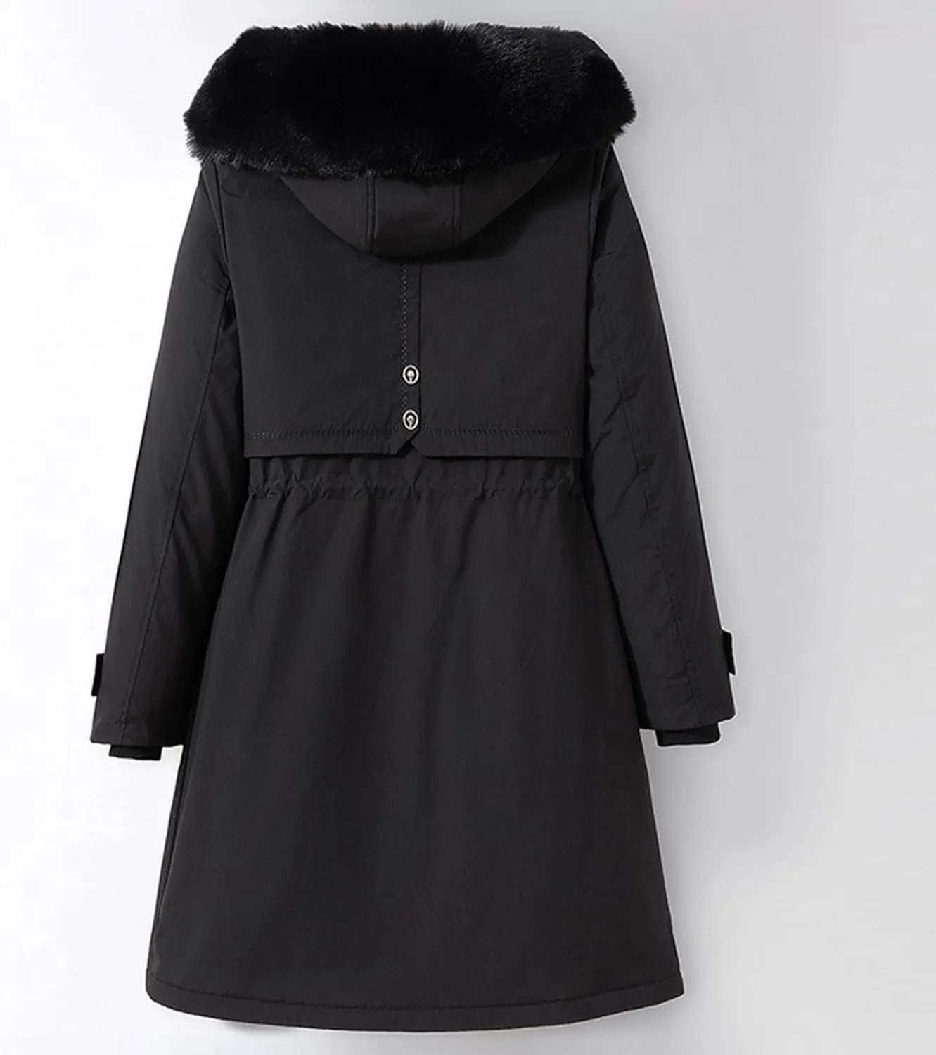 NATHGAM Women's Winter Hooded Coat Fleece Cotton Detachable Down Coat Warm Long Puffer Jacket Parka with Large Fur Collar