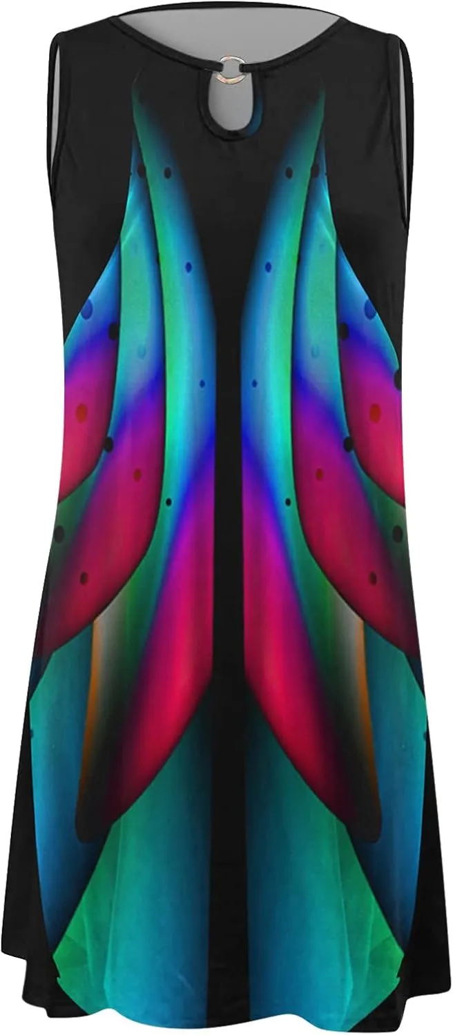 Summer Dresses for Women 2025,Women's V Neck Short Mini Dresses Floral Printed Sleeveless Tank Keyhole Casual Dress
