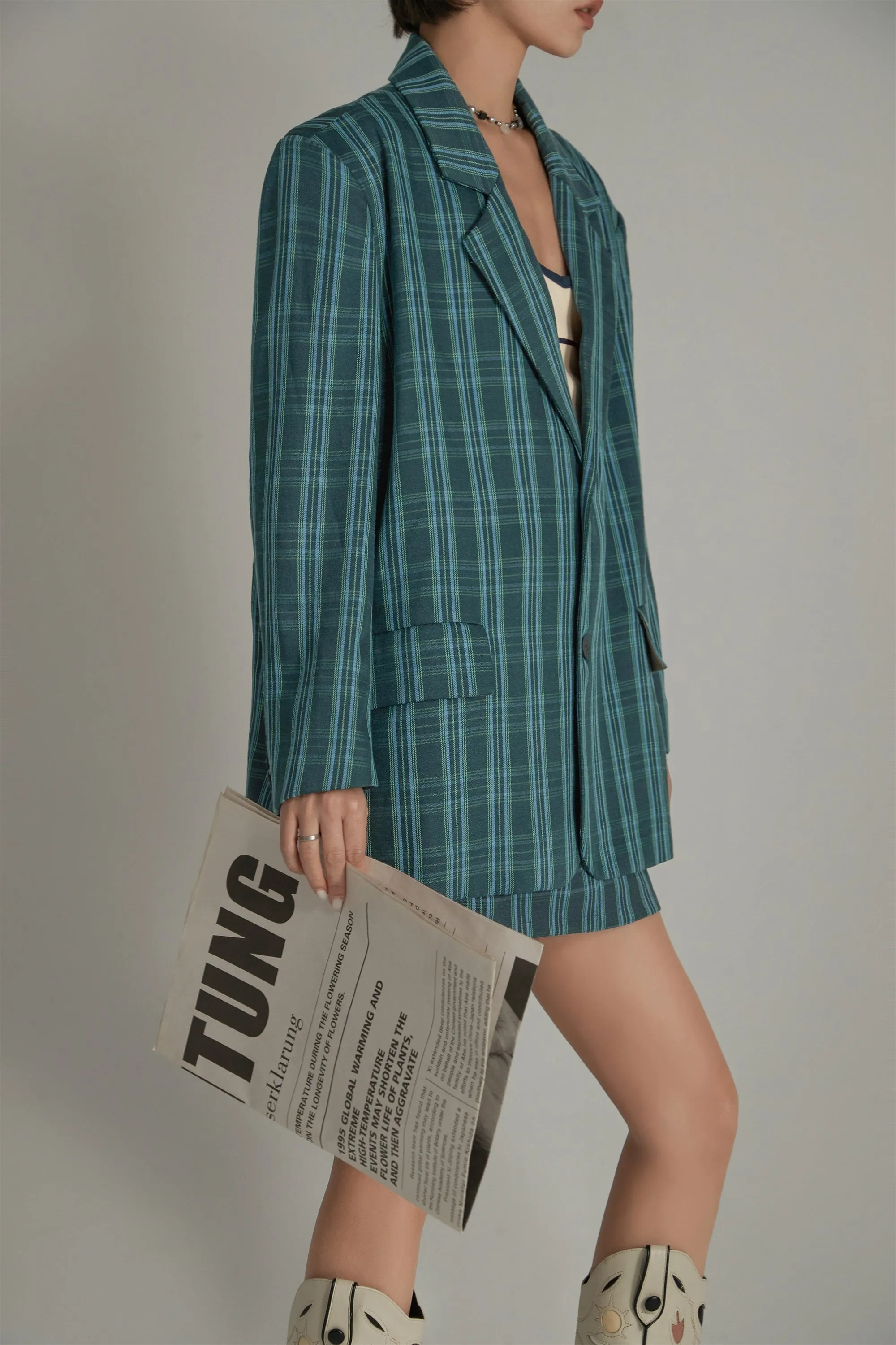Vintage Check Preppy Embroidered Blazer Jacket