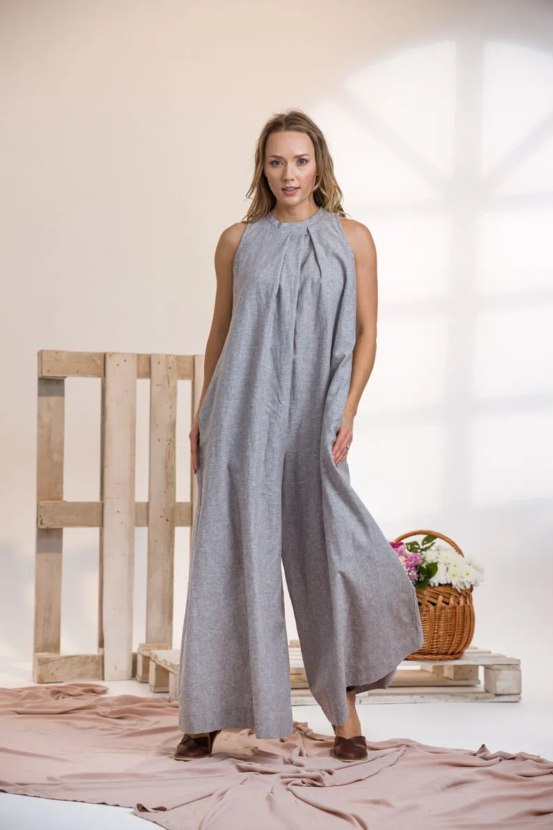 Wide Leg Linen Jumpsuit