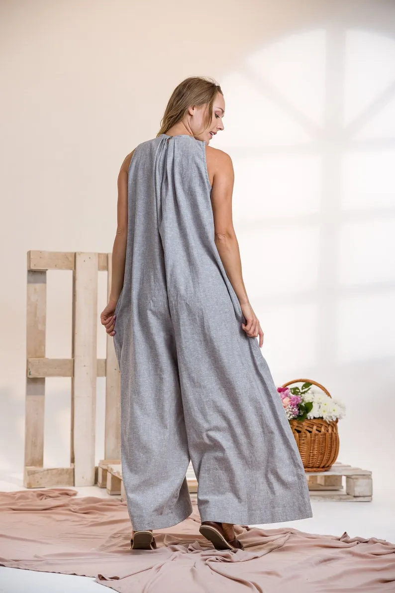Wide Leg Linen Jumpsuit
