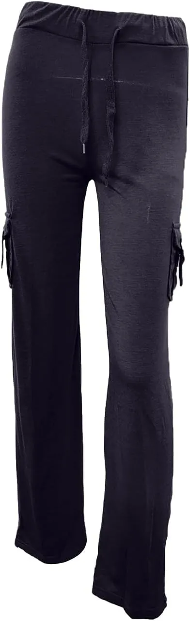 Wide Leg Yoga Pants with Cargo Pockets for Women High Waisted Bootcut Gym Workout Pants Stretchy Plus Size Cargo Pants