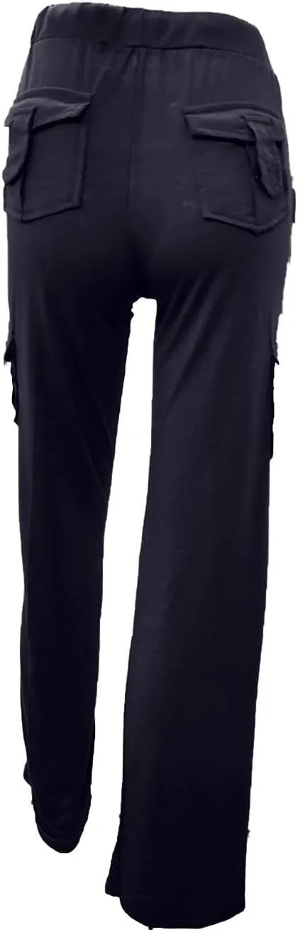 Wide Leg Yoga Pants with Cargo Pockets for Women High Waisted Bootcut Gym Workout Pants Stretchy Plus Size Cargo Pants