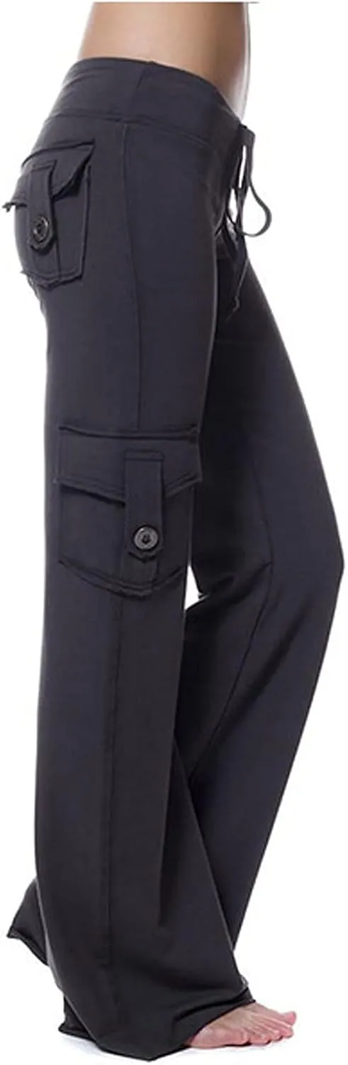 Wide Leg Yoga Pants with Cargo Pockets for Women High Waisted Bootcut Gym Workout Pants Stretchy Plus Size Cargo Pants