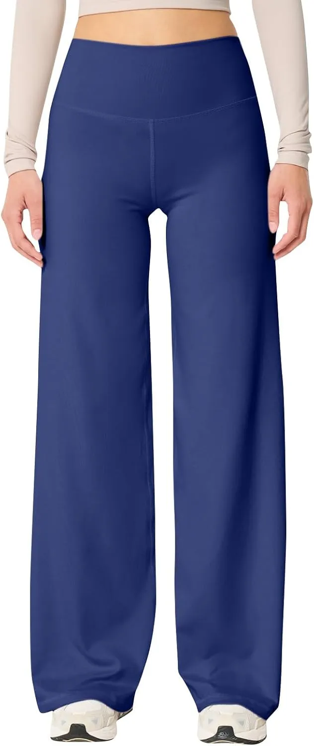 Wide Leg Yoga Pants Women Elastic High Waisted Lounge Pants Slim Fit Leggings Pull on Trousers Straight Leg Casual Pants