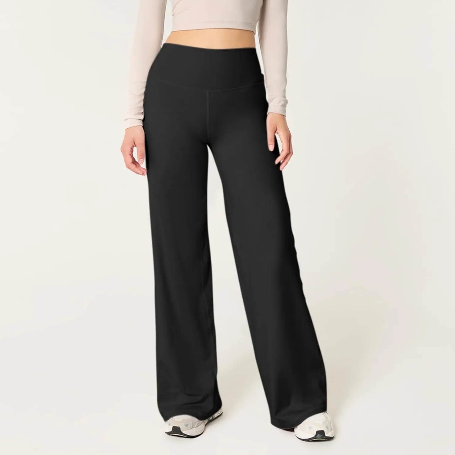 Wide Leg Yoga Pants Women Elastic High Waisted Lounge Pants Slim Fit Leggings Pull on Trousers Straight Leg Casual Pants