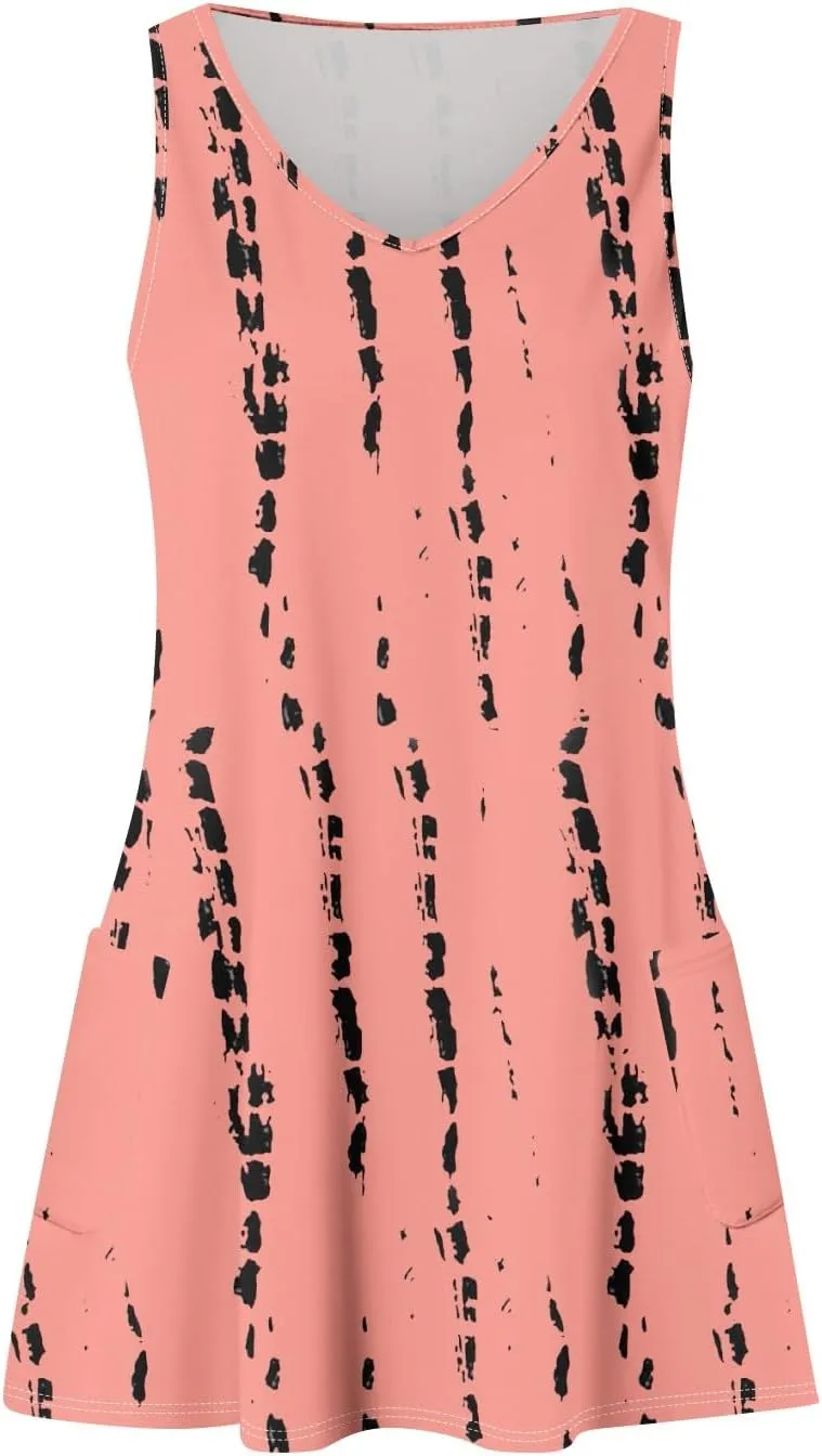 Women Summer Dresses 2025 Vacation Swimsuit Coverup Casual Sleeveless Sundress V Neck Beach Dress with Pocket