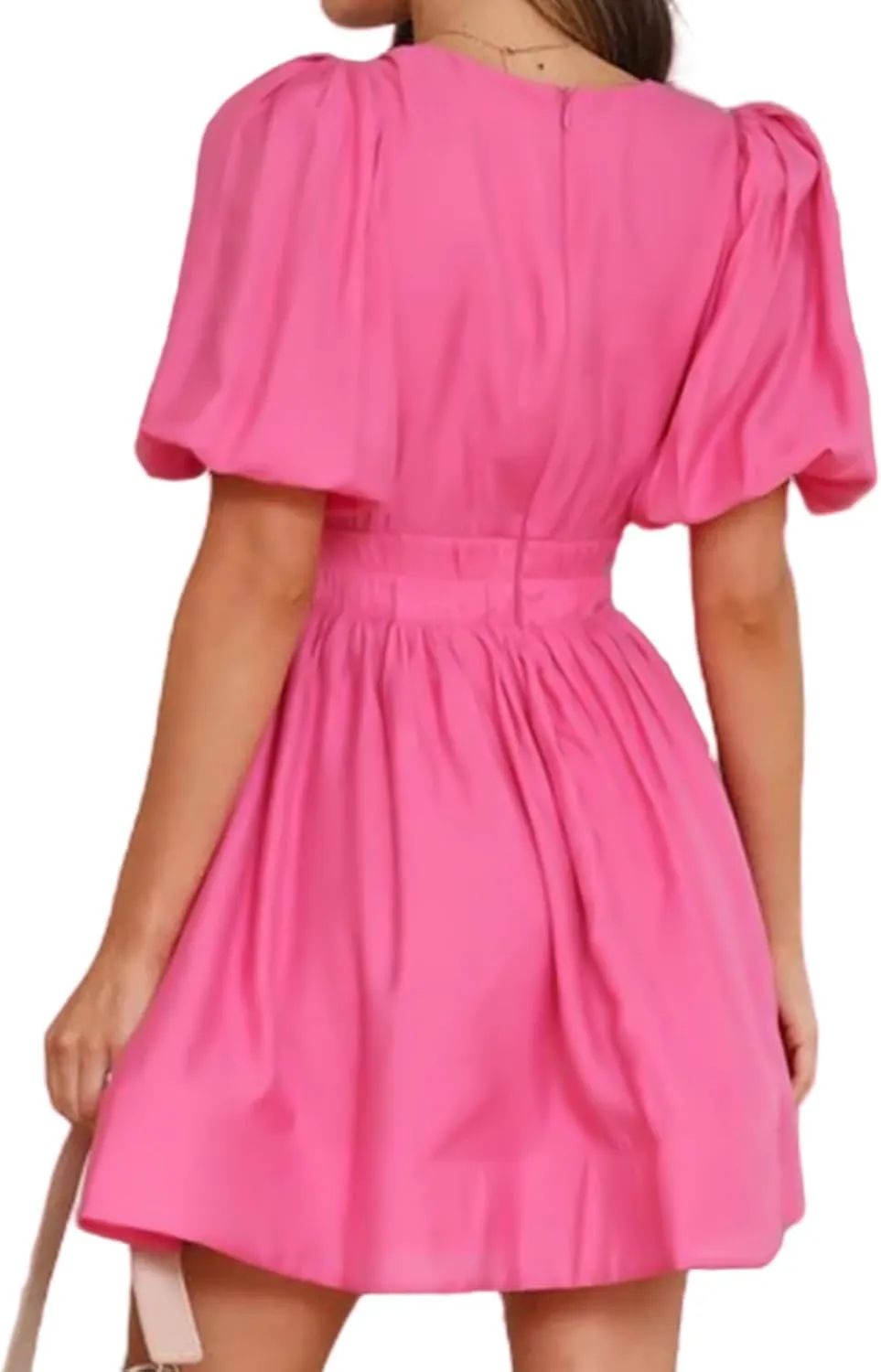 Women Summer Mini Dress Sexy V Neck Puff Short Sleeve A-Line Flowy Swing Dresses Party Dress 2025 Beach Sundress