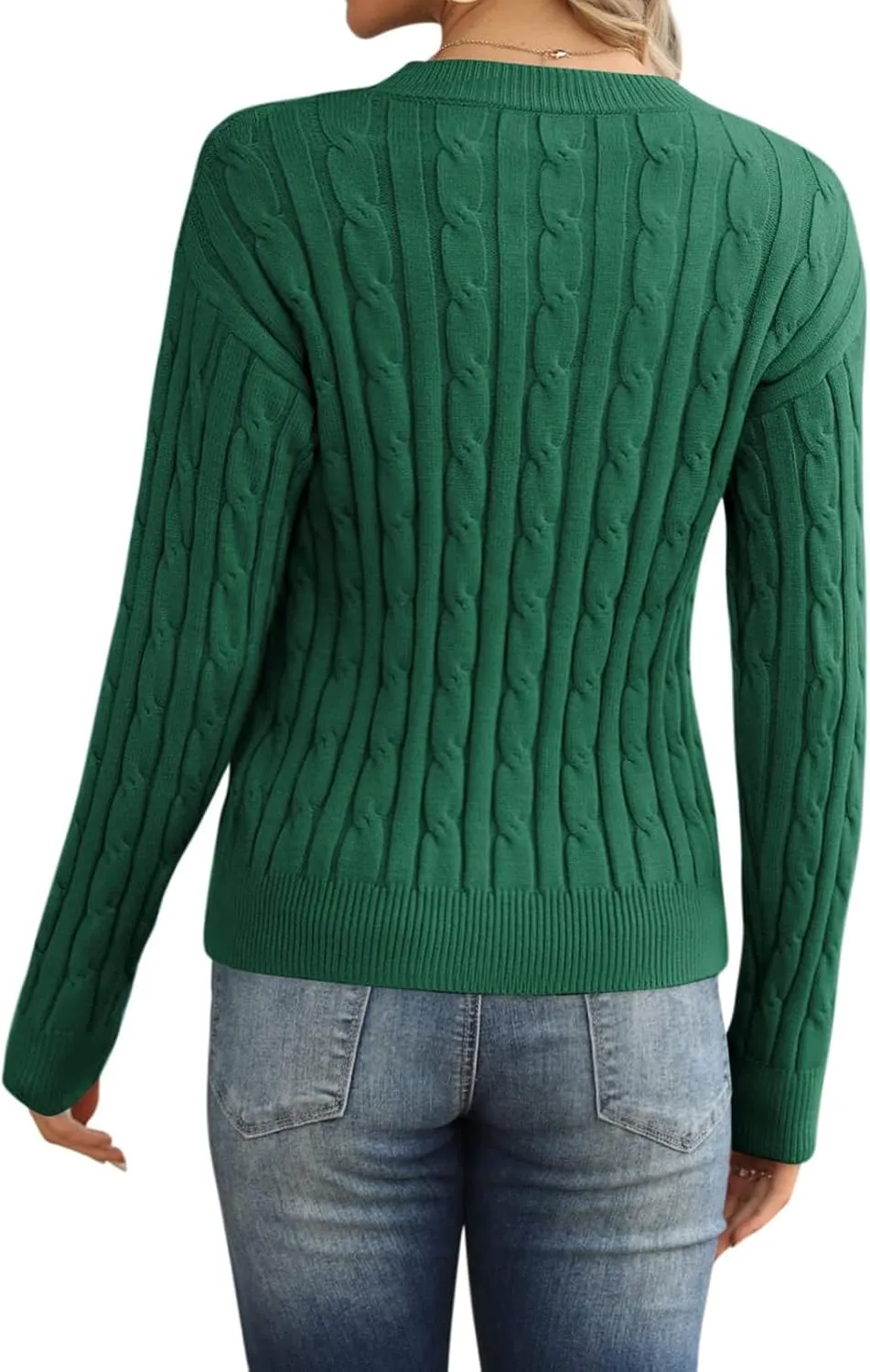 Womens Cable Knit Pullover Sweater Chunky Knit Crewneck Jumper Casual Slim Fit Fall Winter Sweater Tops