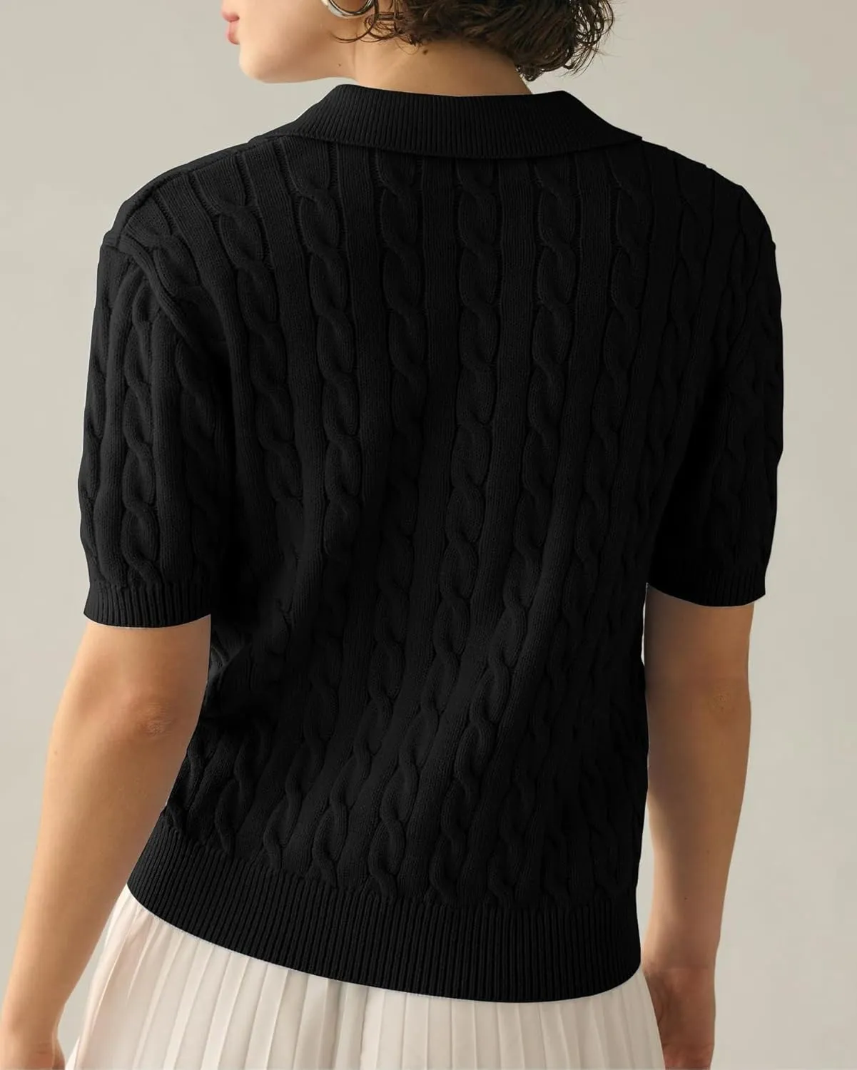 Womens Cable Knit Sweater T-Shirt V Neck Short Sleeve Knit Tops Summer Trendy Pullover Tops Knitwear